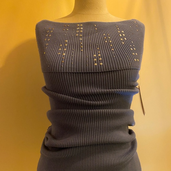 XOXO Blue Off-the-Shoulder Sweater with Rhinestone Embellishments - Picture 2 of 4